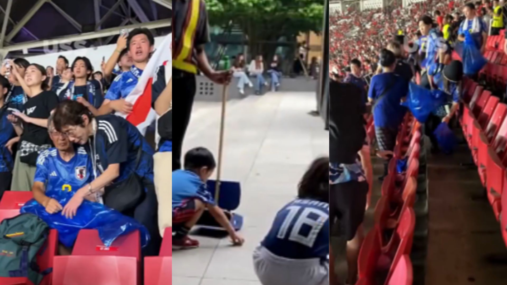 Suporter Jepang Dari Anak Anak Hingga Dewasa Menggumpulkan Sampah Di Stadion GBK